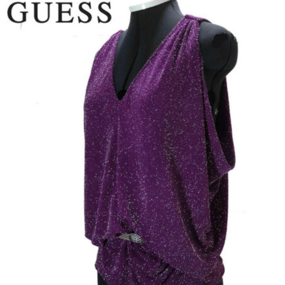 GUESS Unique Purple Sparkle BLOUSE TOP SHIRT SizeM - Picture 1 of 8